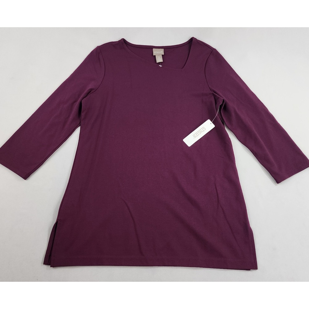 Chico's Monrovia Asymmetric Neck Top Burgundy 3/4 Sleeve Size 0 S 570336046